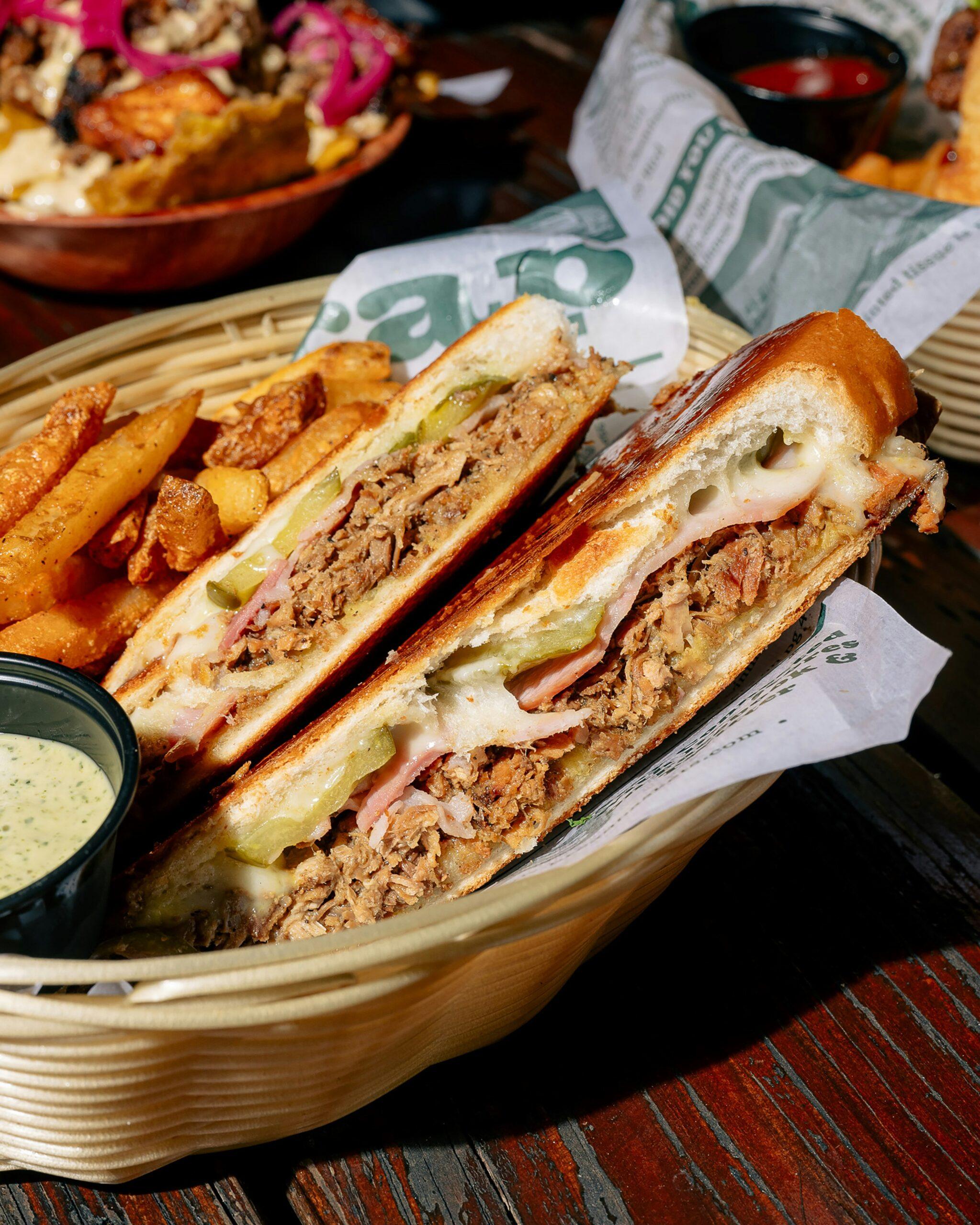 close up food photography of a toasted steak sandwich