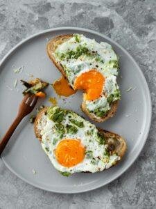 healthy breakfast toast with cheese and fried egg
