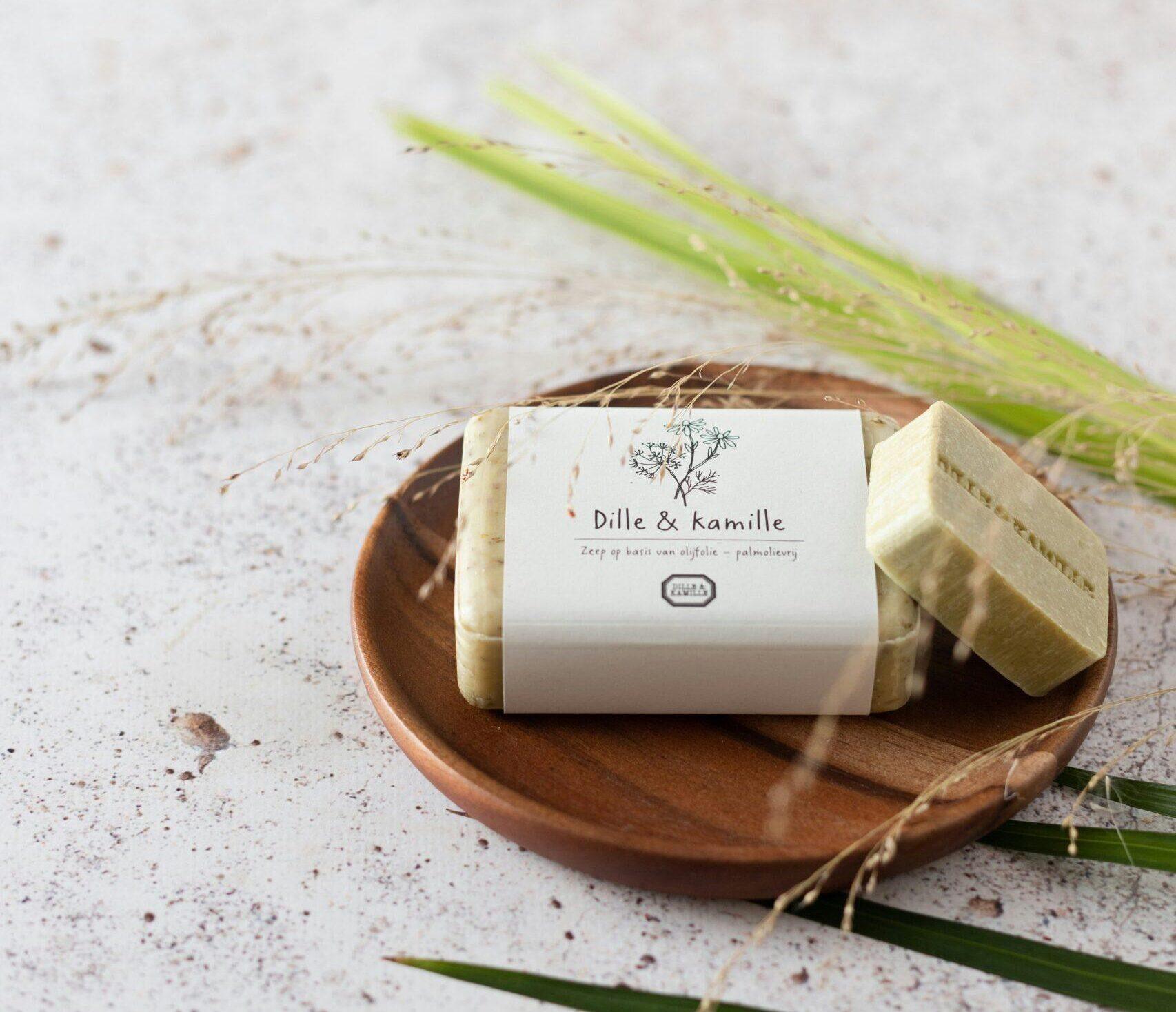 wellness soap product with dried flowers in bathroom